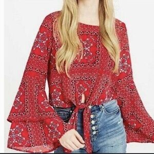 Altar'd State Red Bell Sleeve Crop Blouse